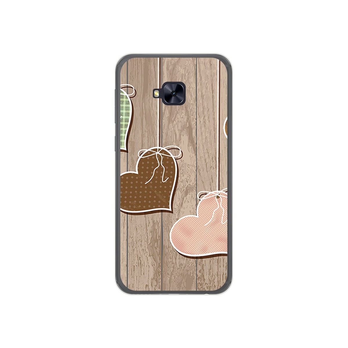 Funda Gel Tpu para Asus Zenfone 4 Selfie Pro Zd552Kl Diseño Corazones Madera Dibujos