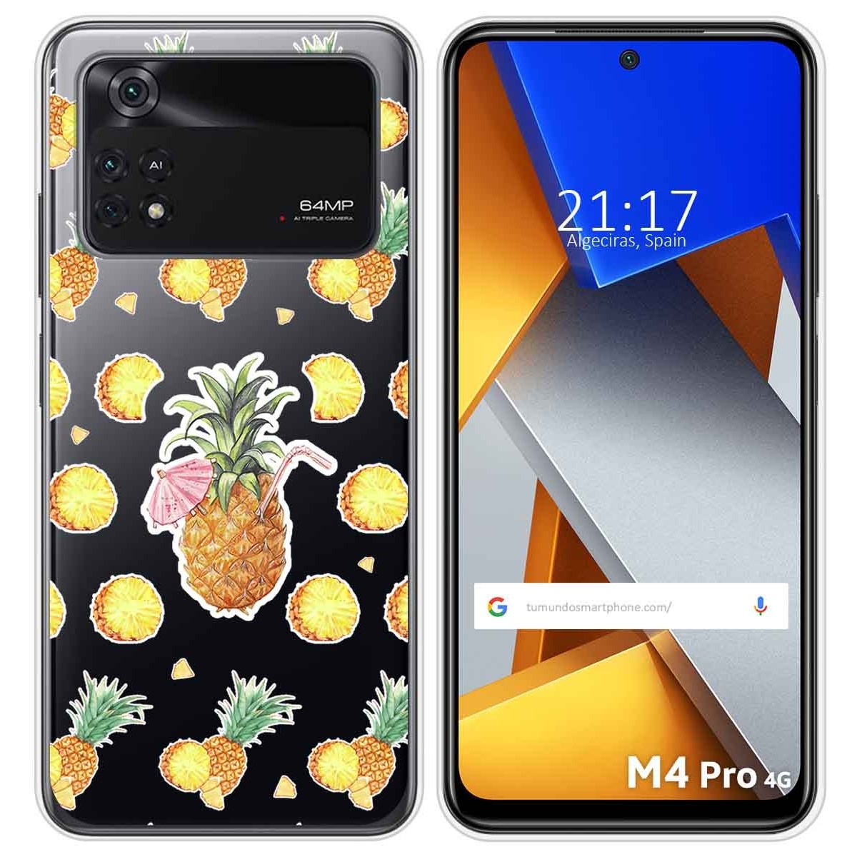 Funda Silicona Transparente para Xiaomi POCO M4 Pro 4G diseño Piña Dibujos