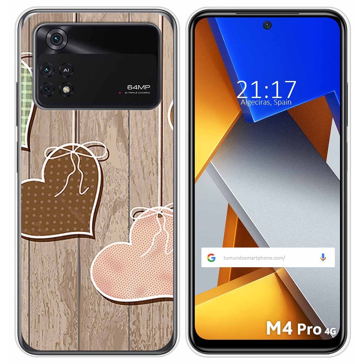 Funda Silicona para Xiaomi POCO M4 Pro 4G diseño Corazones Madera Dibujos