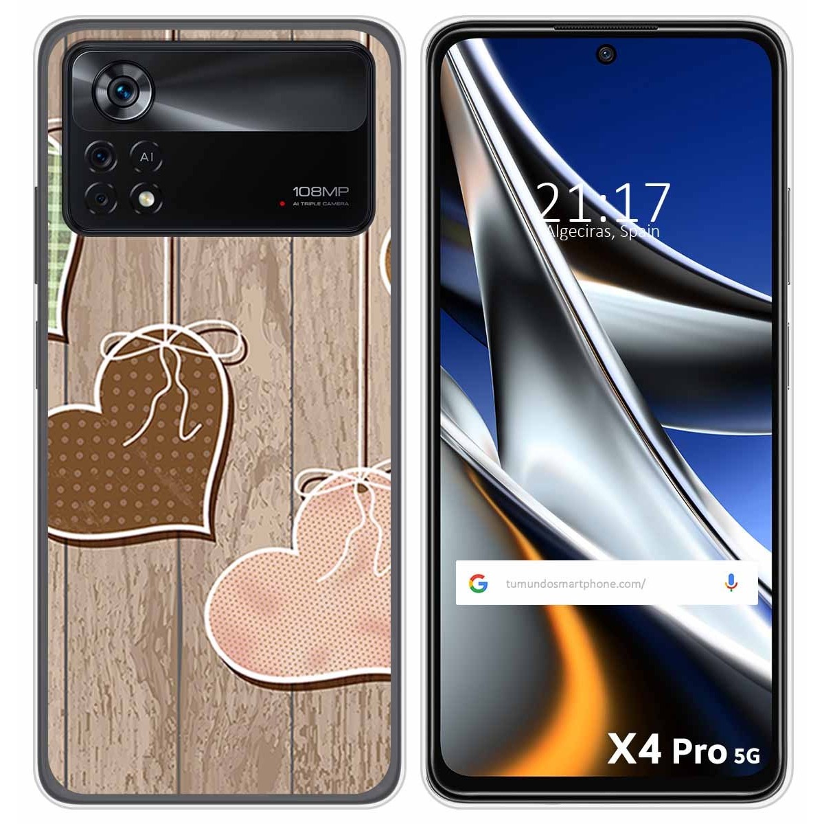 Funda Silicona para Xiaomi POCO X4 Pro 5G diseño Corazones Madera Dibujos