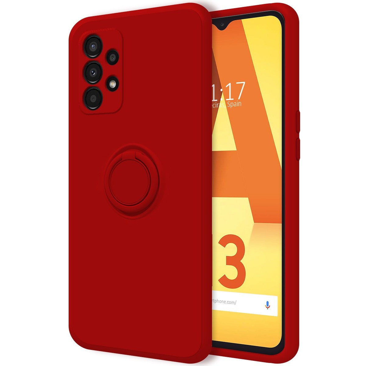 Funda Silicona Líquida Ultra Suave con Anillo para Samsung Galaxy A13 4G color Roja