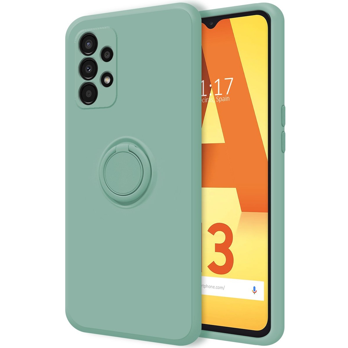 Funda Silicona Líquida Ultra Suave con Anillo para Samsung Galaxy A13 4G color Verde