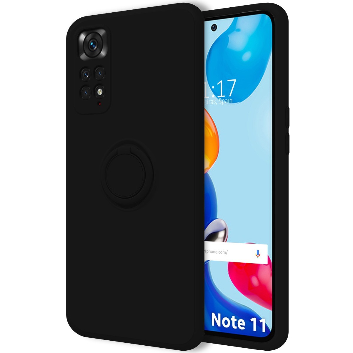 Funda Silicona Líquida Ultra Suave con Anillo para Xiaomi Redmi Note 11 / 11S color Negra