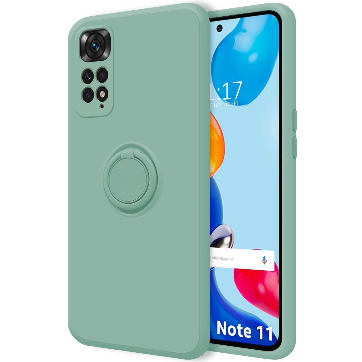 Funda Silicona Líquida Ultra Suave con Anillo para Xiaomi Redmi Note 11 / 11S color Verde