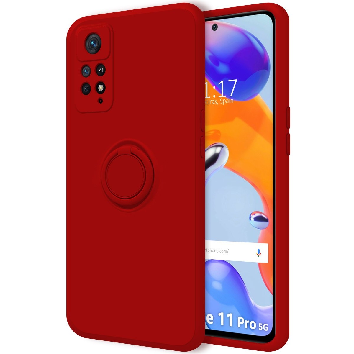 Funda Silicona Líquida Ultra Suave con Anillo para Xiaomi Redmi Note 11 Pro / 11 Pro 5G color Roja