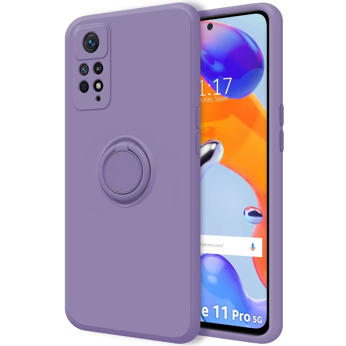 Funda Silicona Líquida Ultra Suave con Anillo para Xiaomi Redmi Note 11 Pro / 11 Pro 5G color Morada