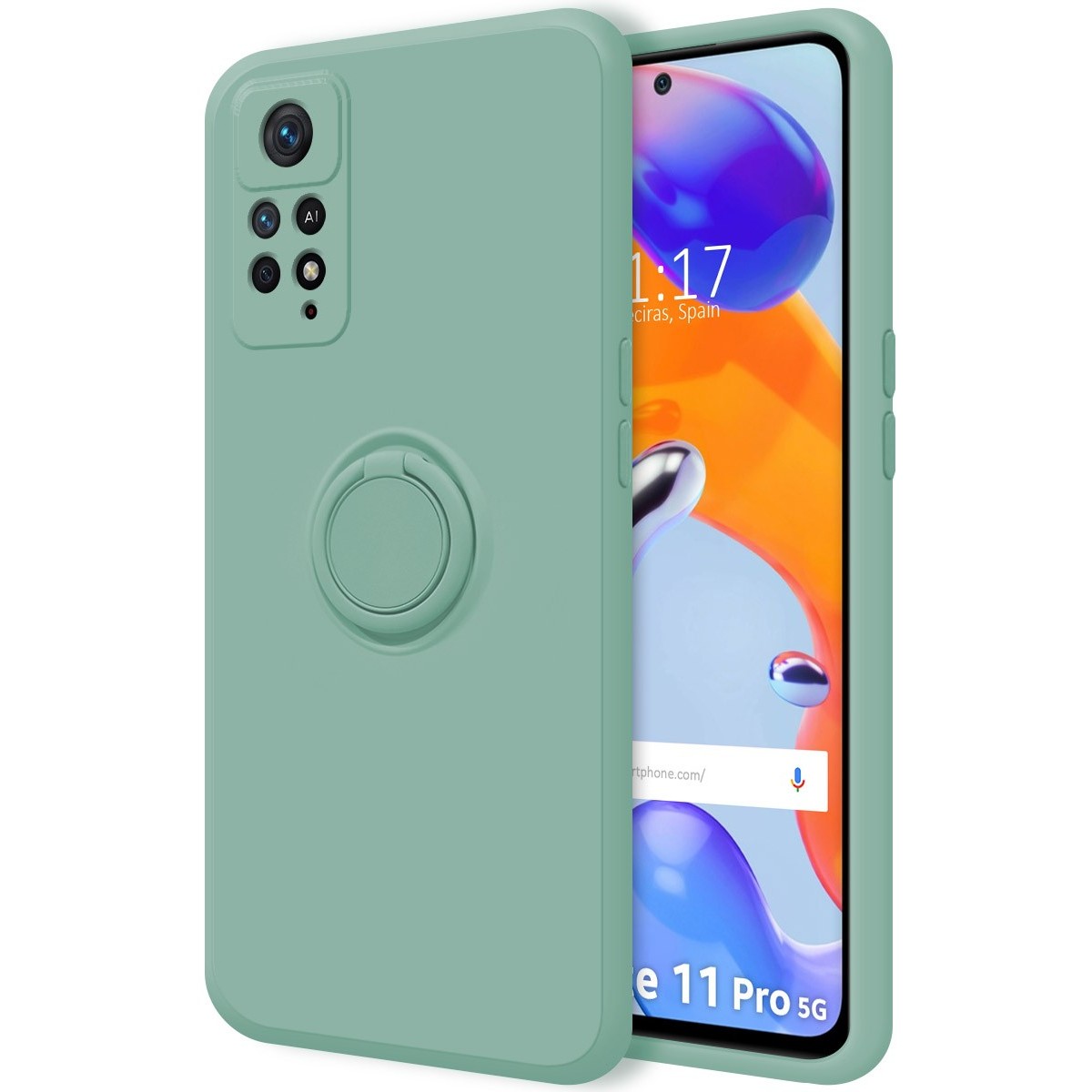 Funda Silicona Líquida Ultra Suave con Anillo para Xiaomi Redmi Note 11 Pro / 11 Pro 5G color Verde