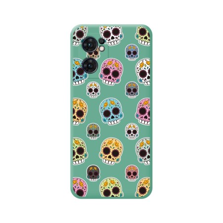 Funda Silicona Líquida Verde para Oppo Find X5 Lite 5G diseño Catrina Dibujos