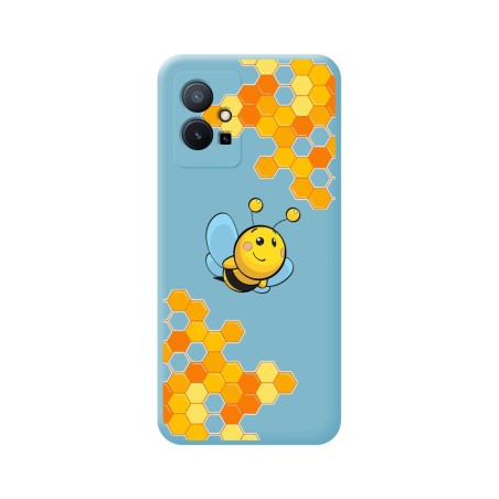 Funda Silicona Líquida Azul para Vivo Y55 5G diseño Abeja Dibujos