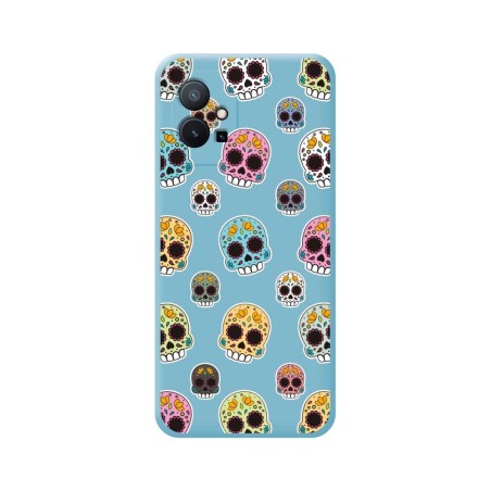 Funda Silicona Líquida Azul para Vivo Y55 5G diseño Catrina Dibujos