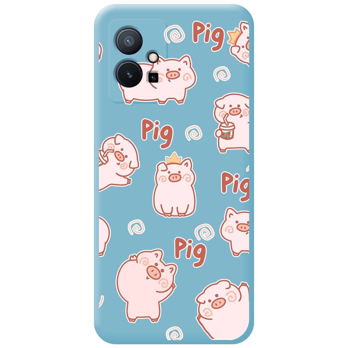 Funda Silicona Líquida Azul para Vivo Y55 5G diseño Cerdos Dibujos