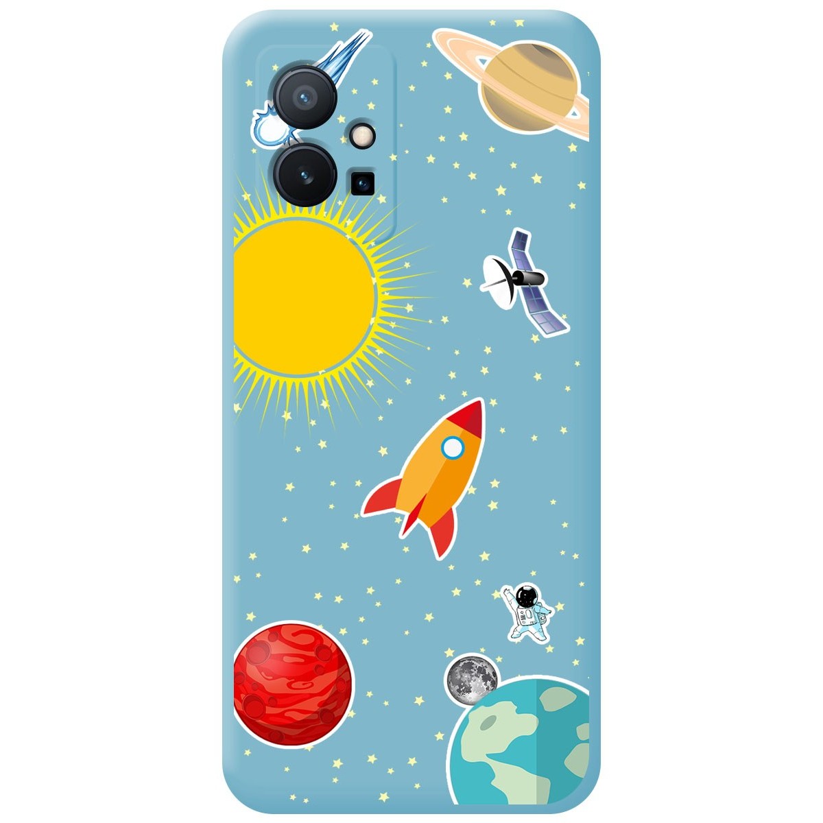 Funda Silicona Líquida Azul para Vivo Y55 5G diseño Espacio Dibujos