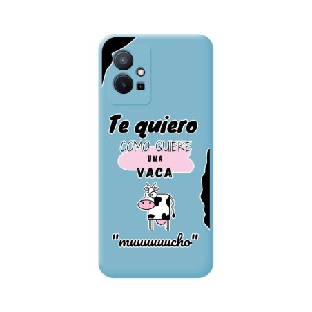 Funda Silicona Líquida Azul para Vivo Y55 5G diseño Vaca Dibujos