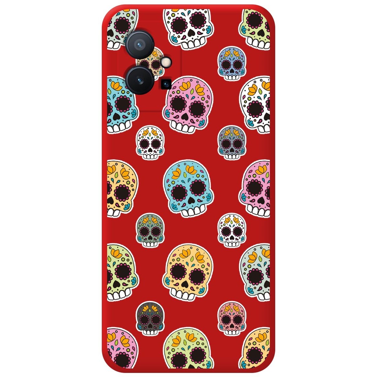 Funda Silicona Líquida Roja para Vivo Y55 5G diseño Catrina Dibujos