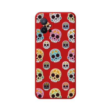 Funda Silicona Líquida Roja para Vivo Y55 5G diseño Catrina Dibujos