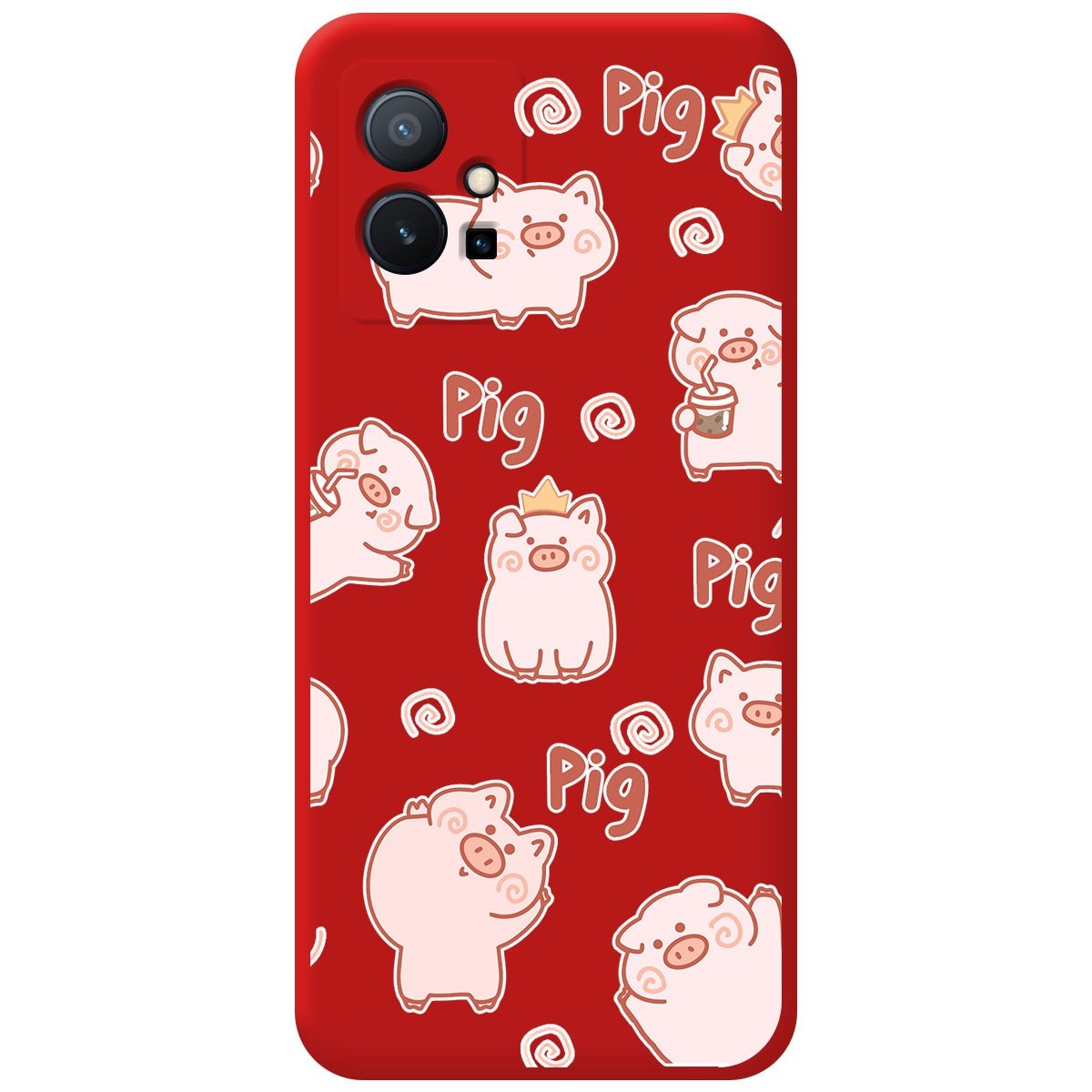 Funda Silicona Líquida Roja para Vivo Y55 5G diseño Cerdos Dibujos