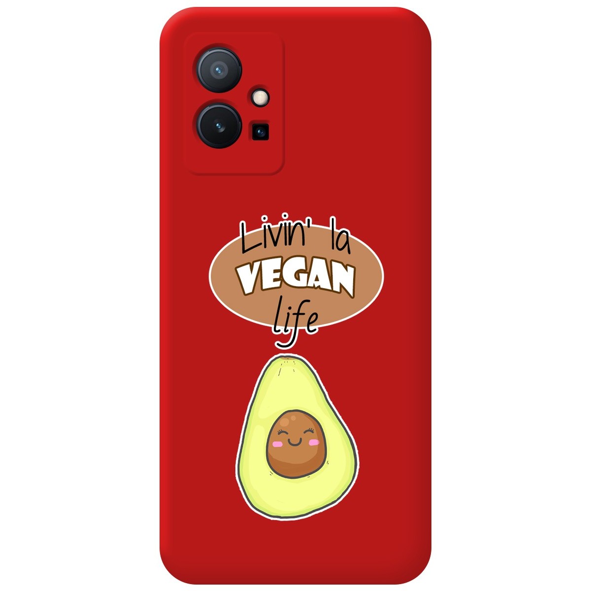 Funda Silicona Líquida Roja para Vivo Y55 5G diseño Vegan Life Dibujos