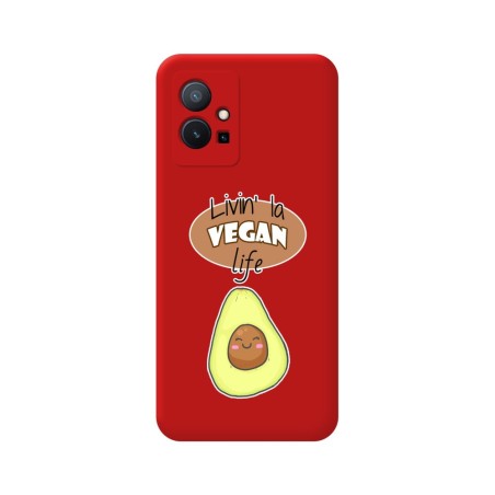 Funda Silicona Líquida Roja para Vivo Y55 5G diseño Vegan Life Dibujos