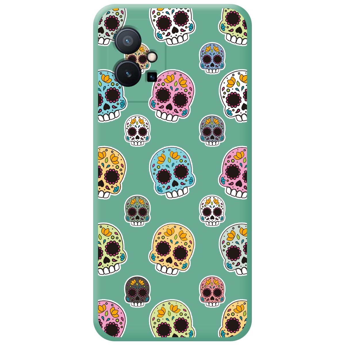 Funda Silicona Líquida Verde para Vivo Y55 5G diseño Catrina Dibujos