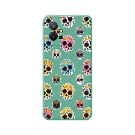 Funda Silicona Líquida Verde para Vivo Y55 5G diseño Catrina Dibujos