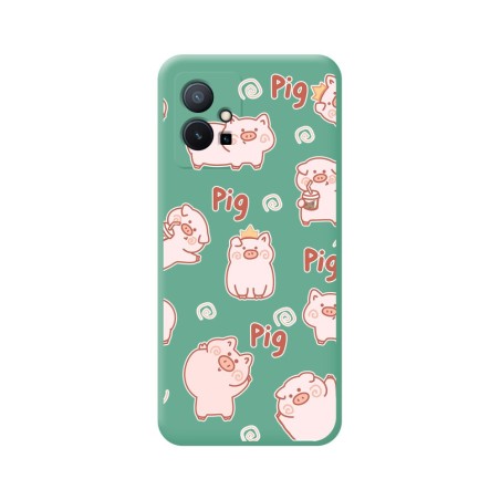 Funda Silicona Líquida Verde para Vivo Y55 5G diseño Cerdos Dibujos