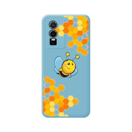 Funda Silicona Líquida Azul para Vivo Y76 5G diseño Abeja Dibujos