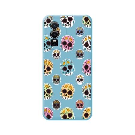 Funda Silicona Líquida Azul para Vivo Y76 5G diseño Catrina Dibujos