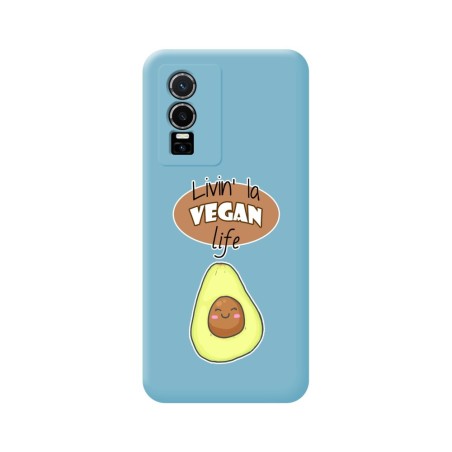 Funda Silicona Líquida Azul para Vivo Y76 5G diseño Vegan Life Dibujos