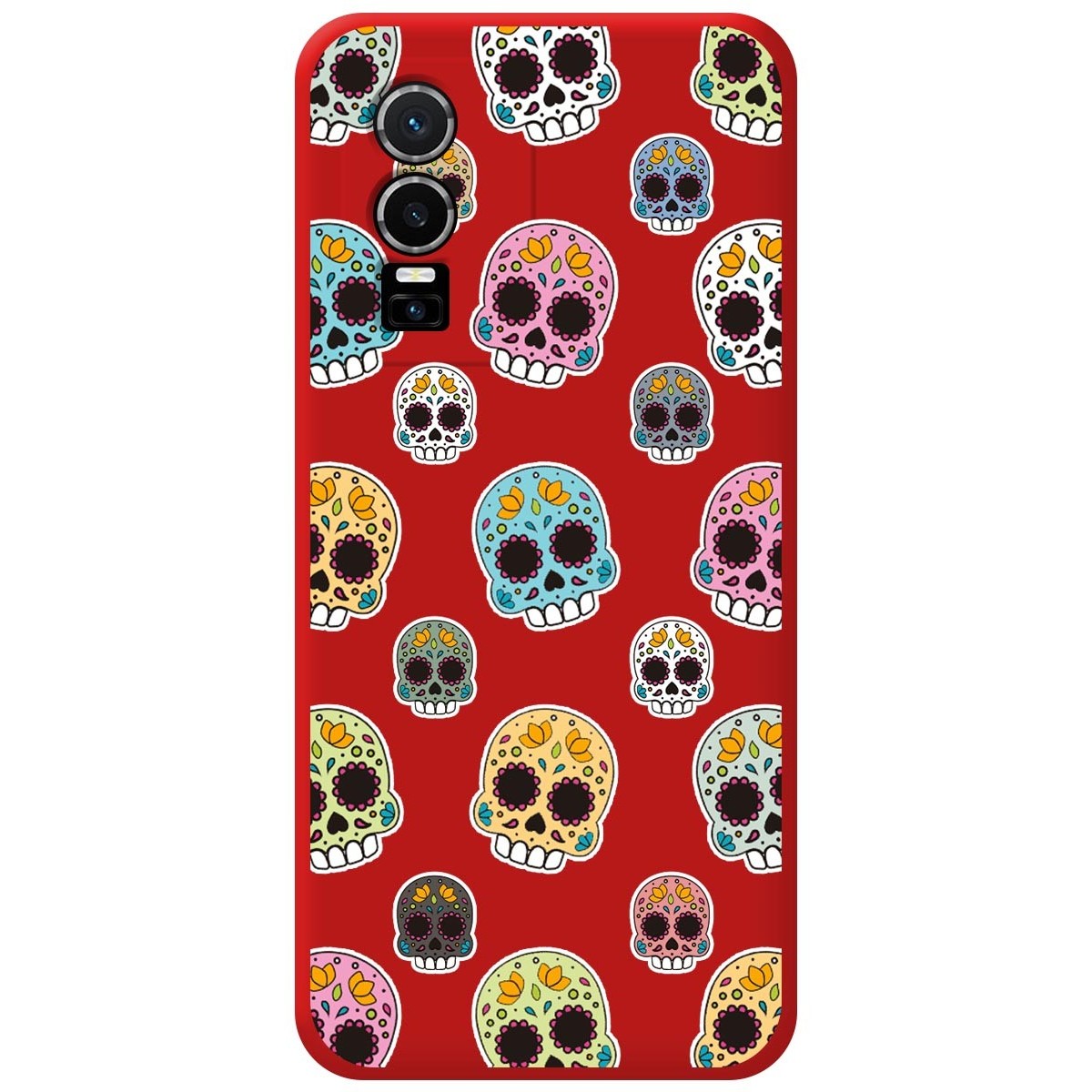 Funda Silicona Líquida Roja para Vivo Y76 5G diseño Catrina Dibujos