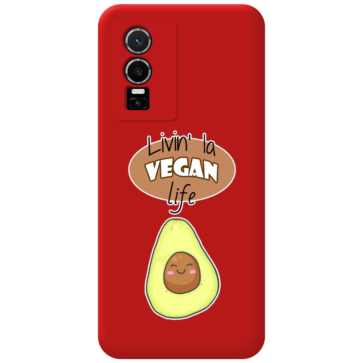Funda Silicona Líquida Roja para Vivo Y76 5G diseño Vegan Life Dibujos