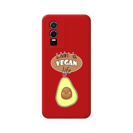 Funda Silicona Líquida Roja para Vivo Y76 5G diseño Vegan Life Dibujos
