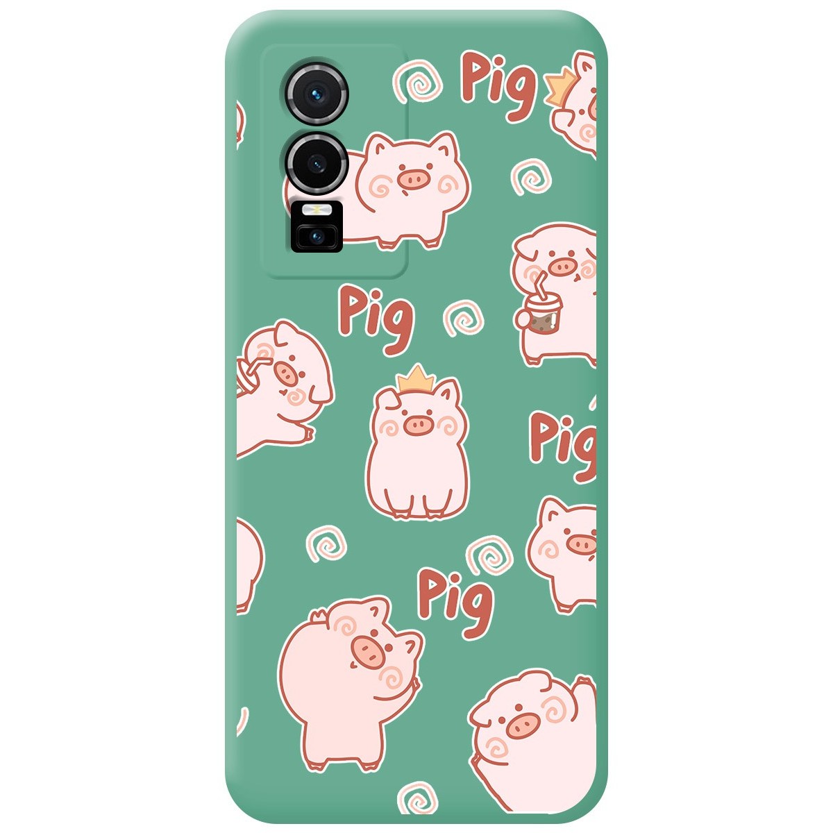 Funda Silicona Líquida Verde para Vivo Y76 5G diseño Cerdos Dibujos