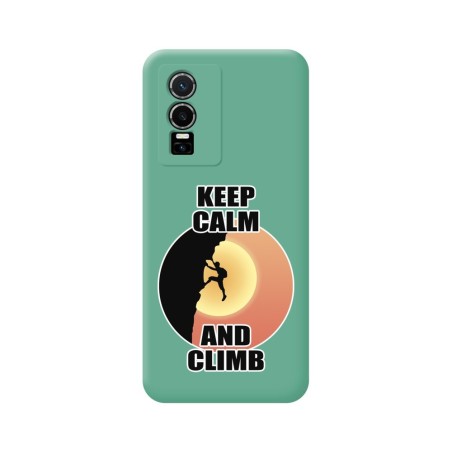 Funda Silicona Líquida Verde para Vivo Y76 5G diseño Hombre Escalada Dibujos