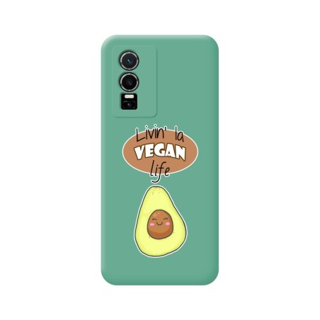 Funda Silicona Líquida Verde para Vivo Y76 5G diseño Vegan Life Dibujos