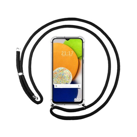 Funda Colgante Transparente para Samsung Galaxy A03 con Cordon Negro