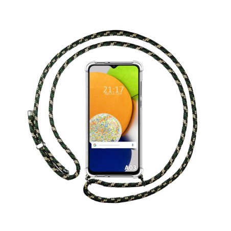 Funda Colgante Transparente para Samsung Galaxy A03 con Cordon Verde / Dorado
