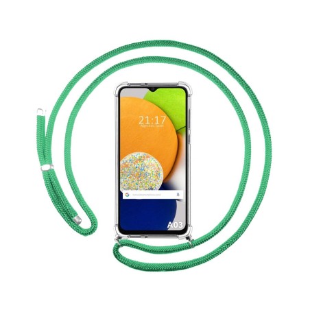 Funda Colgante Transparente para Samsung Galaxy A03 con Cordon Verde Agua