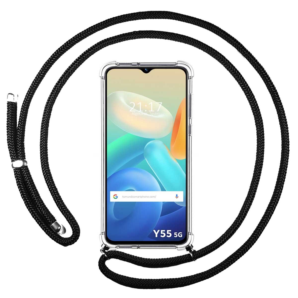 Funda Colgante Transparente para Vivo Y55 5G con Cordon Negro