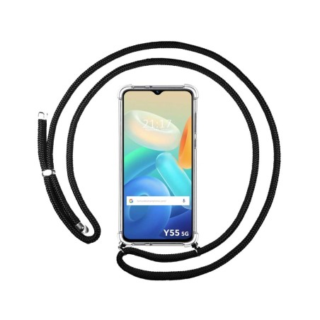 Funda Colgante Transparente para Vivo Y55 5G con Cordon Negro