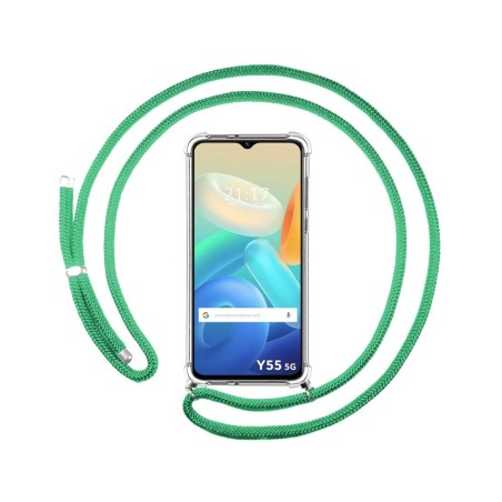 Funda Colgante Transparente para Vivo Y55 5G con Cordon Verde Agua