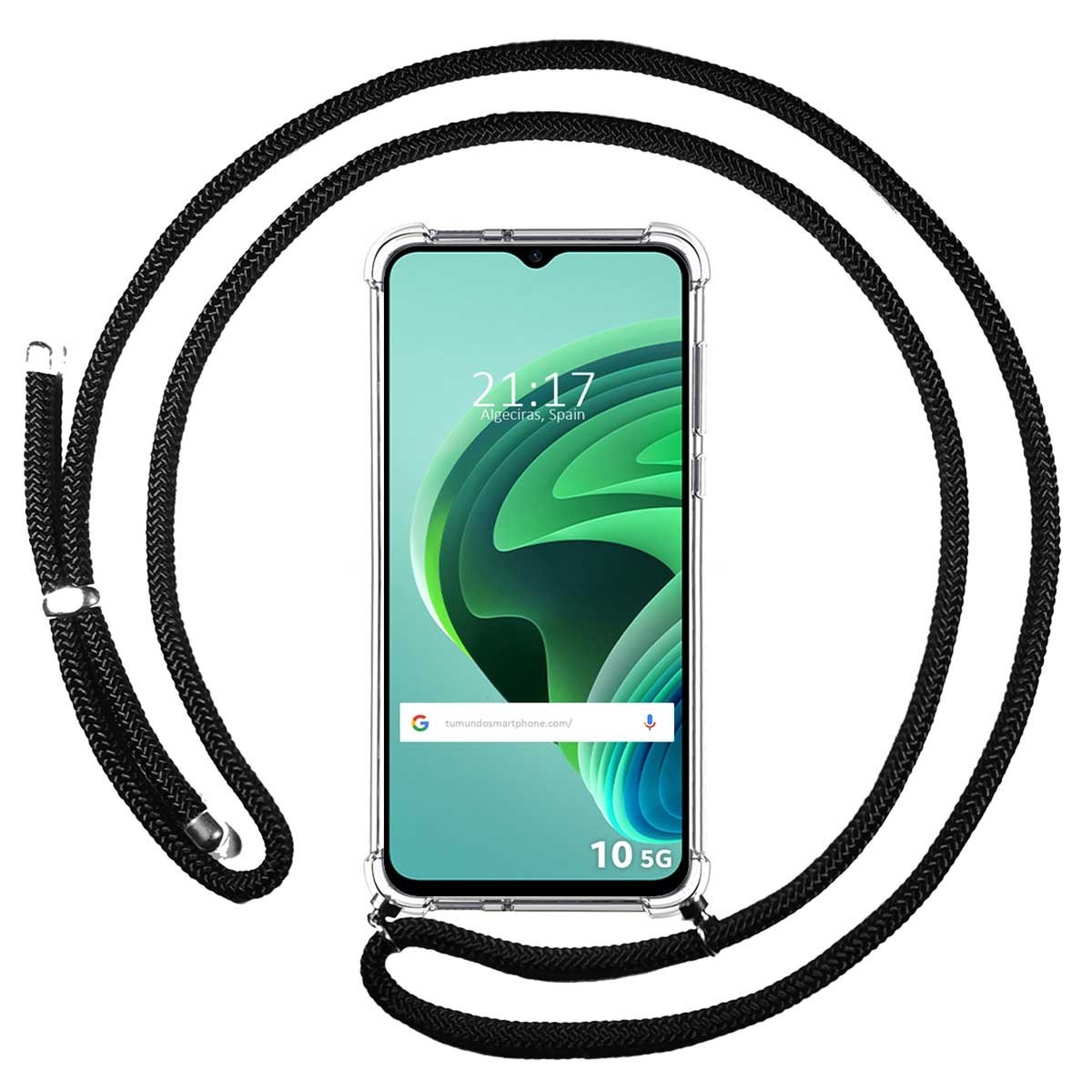 Funda Colgante Transparente para Xiaomi Redmi 10 5G con Cordon Negro