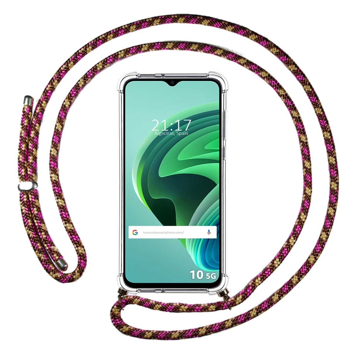 Funda Colgante Transparente para Xiaomi Redmi 10 5G con Cordon Rosa / Dorado