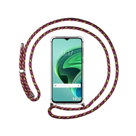 Funda Colgante Transparente para Xiaomi Redmi 10 5G con Cordon Rosa / Dorado