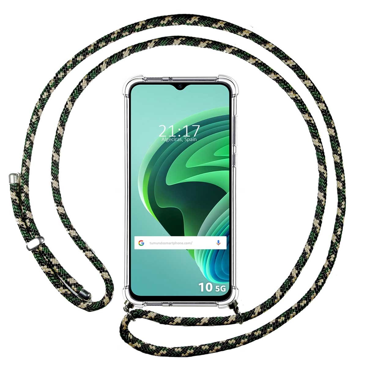 Funda Colgante Transparente para Xiaomi Redmi 10 5G con Cordon Verde / Dorado