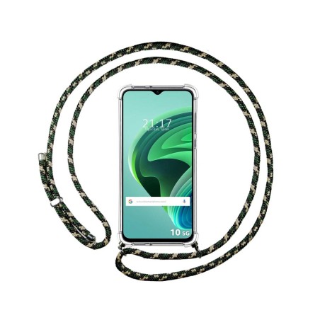 Funda Colgante Transparente para Xiaomi Redmi 10 5G con Cordon Verde / Dorado