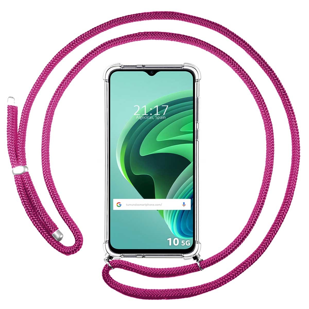 Funda Colgante Transparente para Xiaomi Redmi 10 5G con Cordon Rosa Fucsia