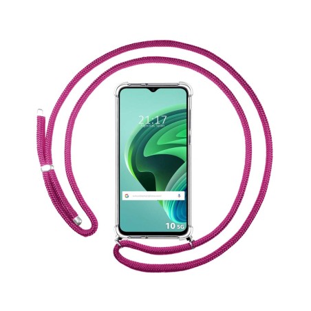 Funda Colgante Transparente para Xiaomi Redmi 10 5G con Cordon Rosa Fucsia