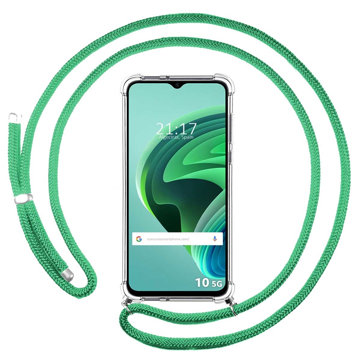 Funda Colgante Transparente para Xiaomi Redmi 10 5G con Cordon Verde Agua