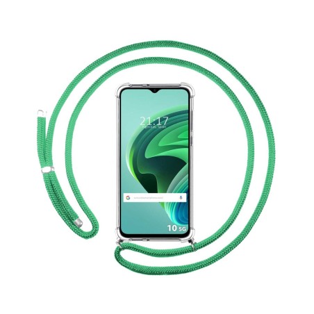 Funda Colgante Transparente para Xiaomi Redmi 10 5G con Cordon Verde Agua
