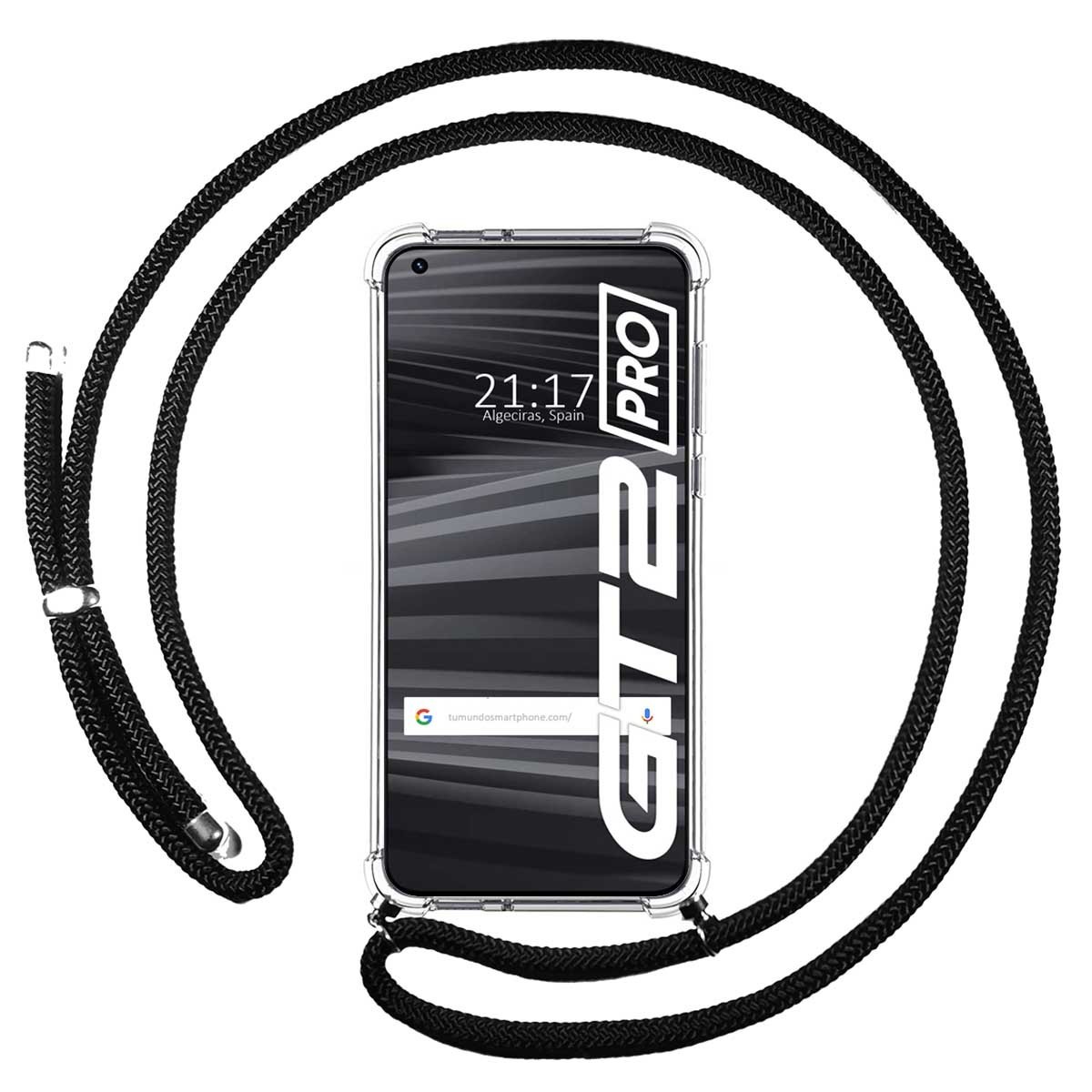 Funda Colgante Transparente para Realme GT 2 Pro 5G con Cordon Negro